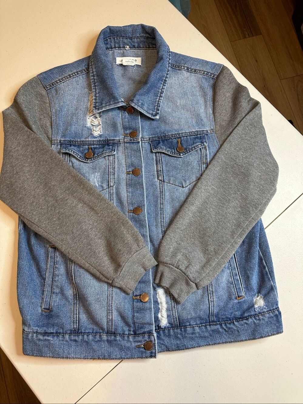 Ci Sono Women's Blue Gray Sweatshirt Sleeves Denim Jean Jacket Size Medium
